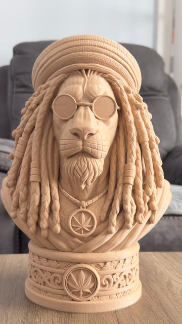 Rasta Lion Bust — Raw Print (On the Bench)