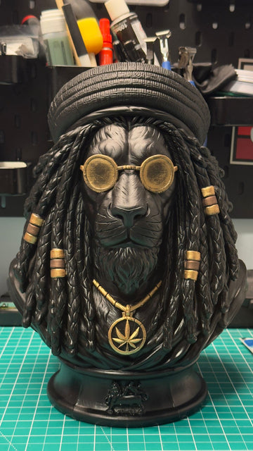 Rasta Lion Bust — Black and Antique Gold Finish
