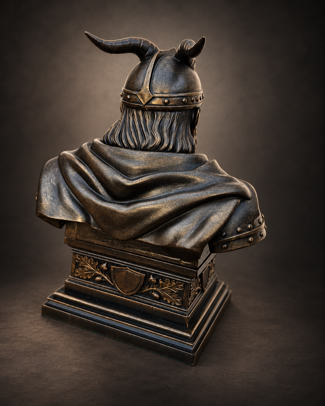 Skanderbeg sculpture and decorative pedestal, gallery view