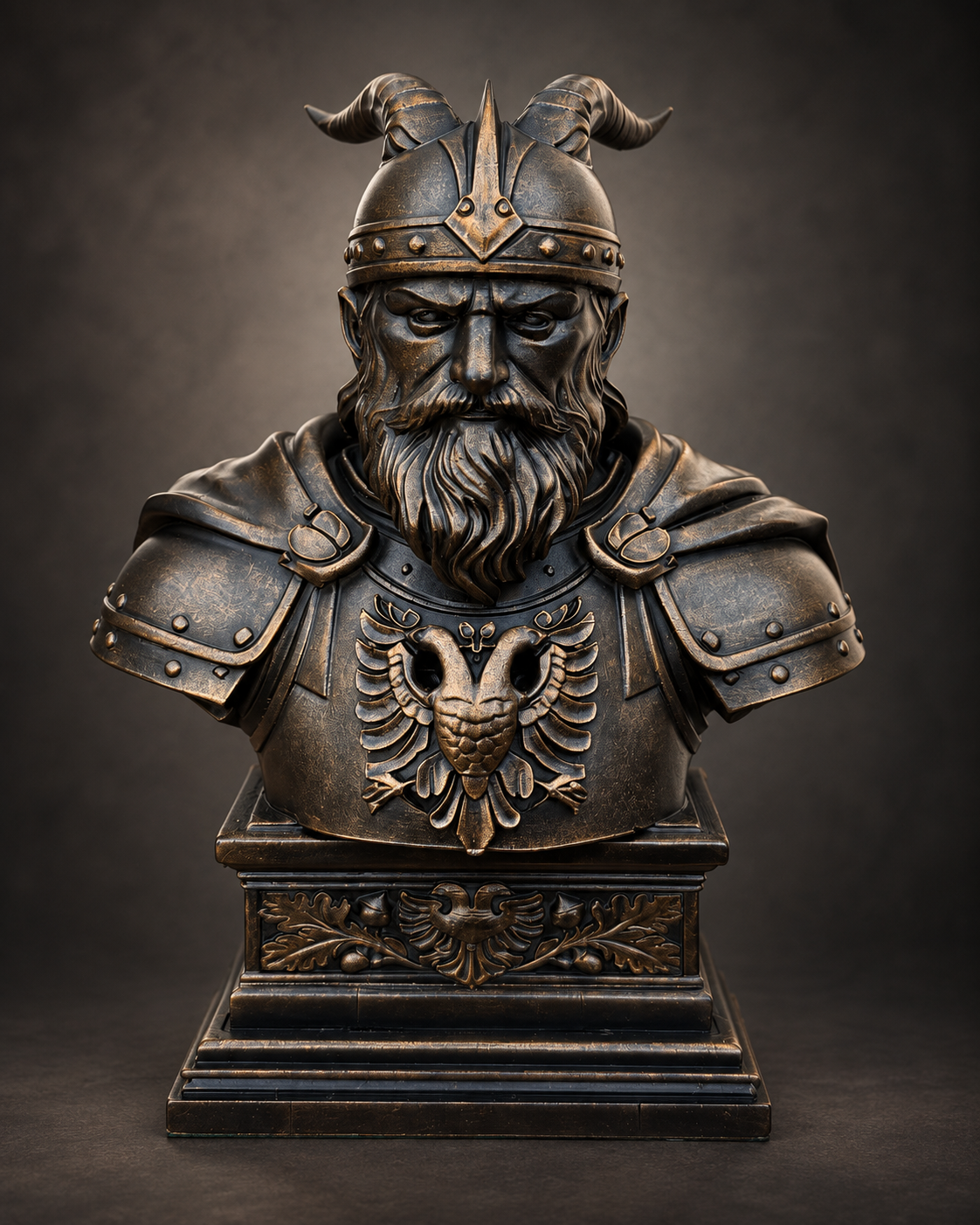 Skanderbeg bronze-effect portrait sculpture