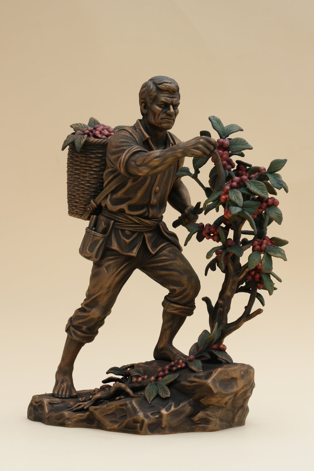 Coffee Harvester sculpture, three-quarter view
