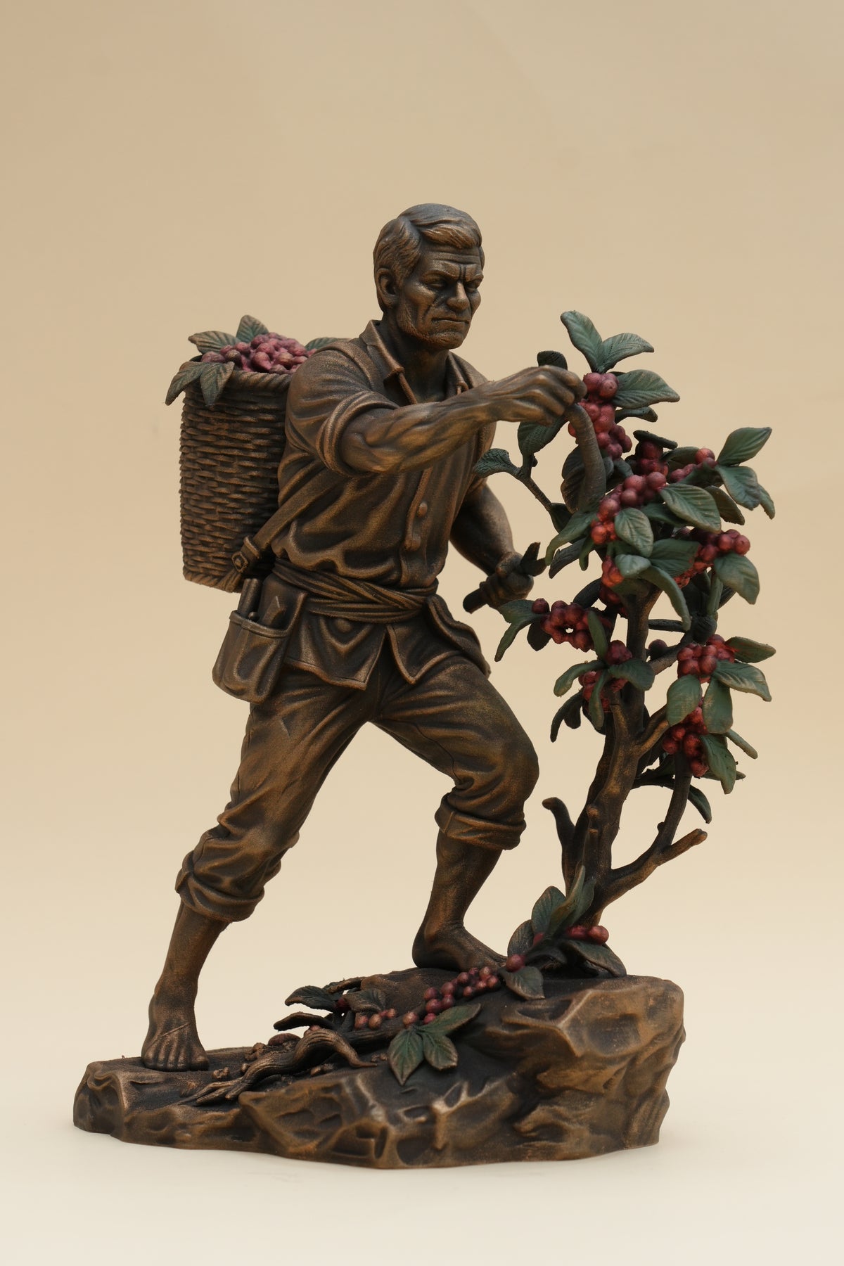 Coffee Harvester sculpture, three-quarter view