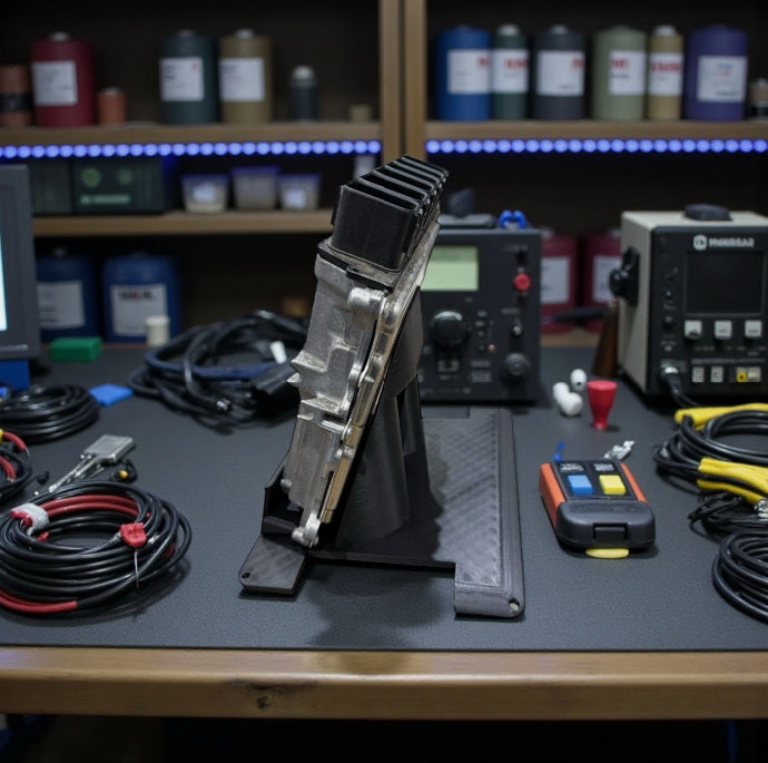 ECU Bench Holder in use on a workbench