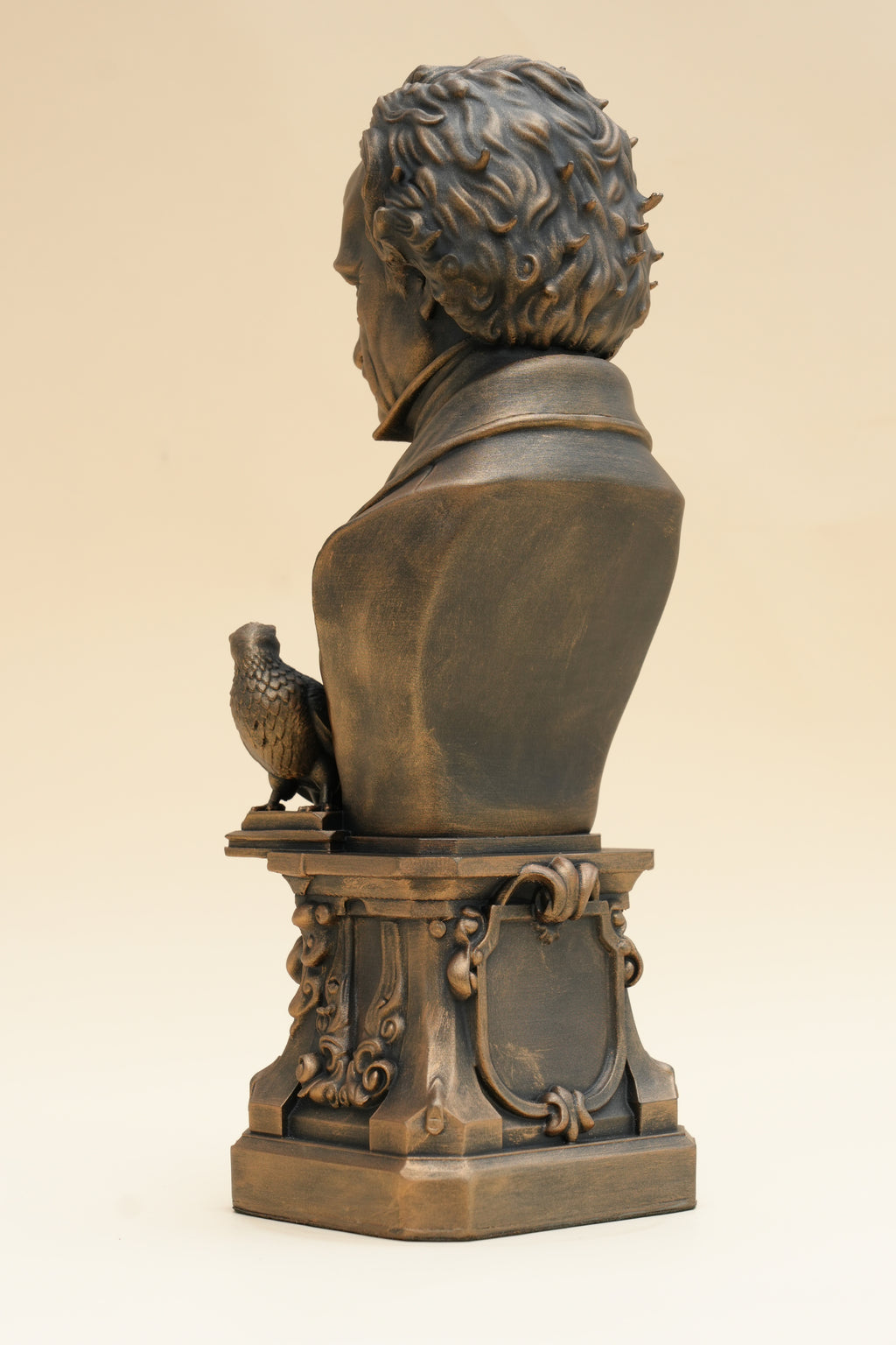 Edgar Allan Poe sculpture, finish and base detail