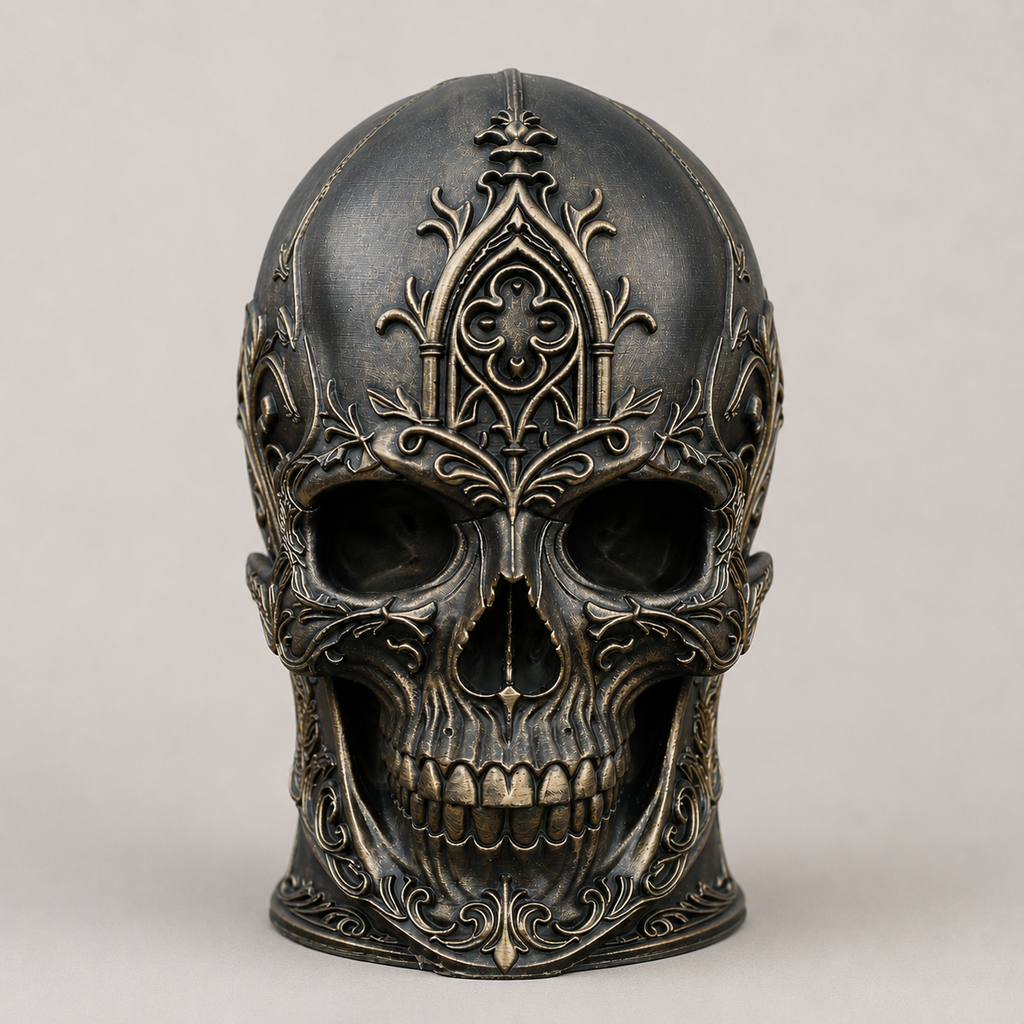 Victorian Filigree Skull, three-quarter view