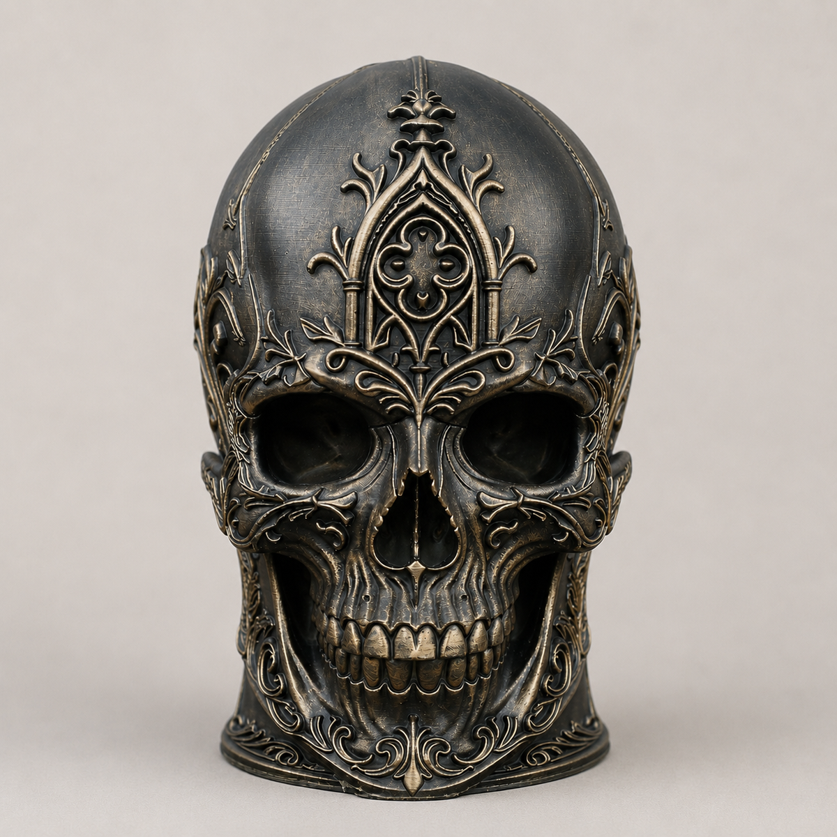 Victorian Filigree Skull, three-quarter view