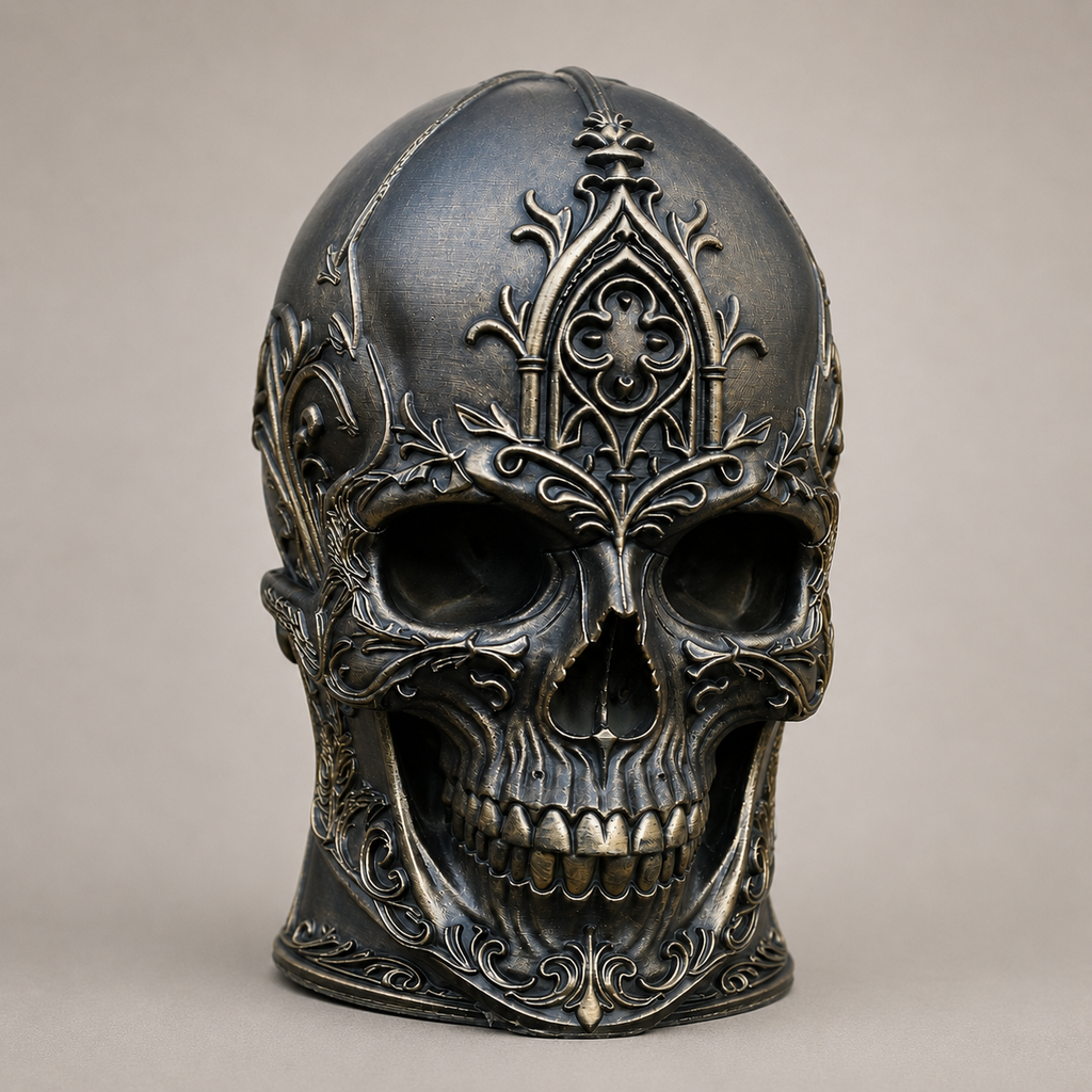 Victorian Filigree Skull, metallic finish detail