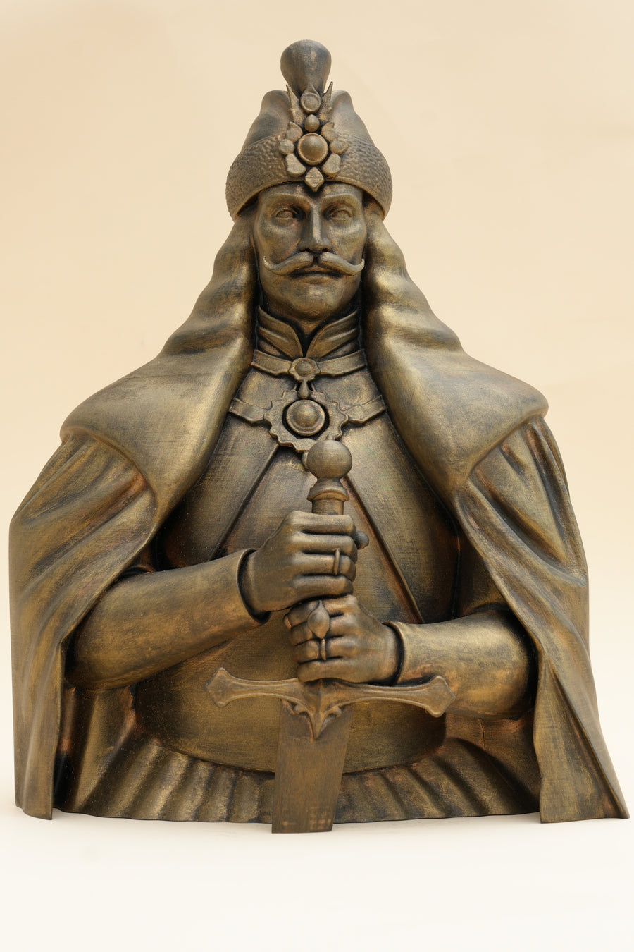 Vlad the Impaler bronze-effect bust, front view