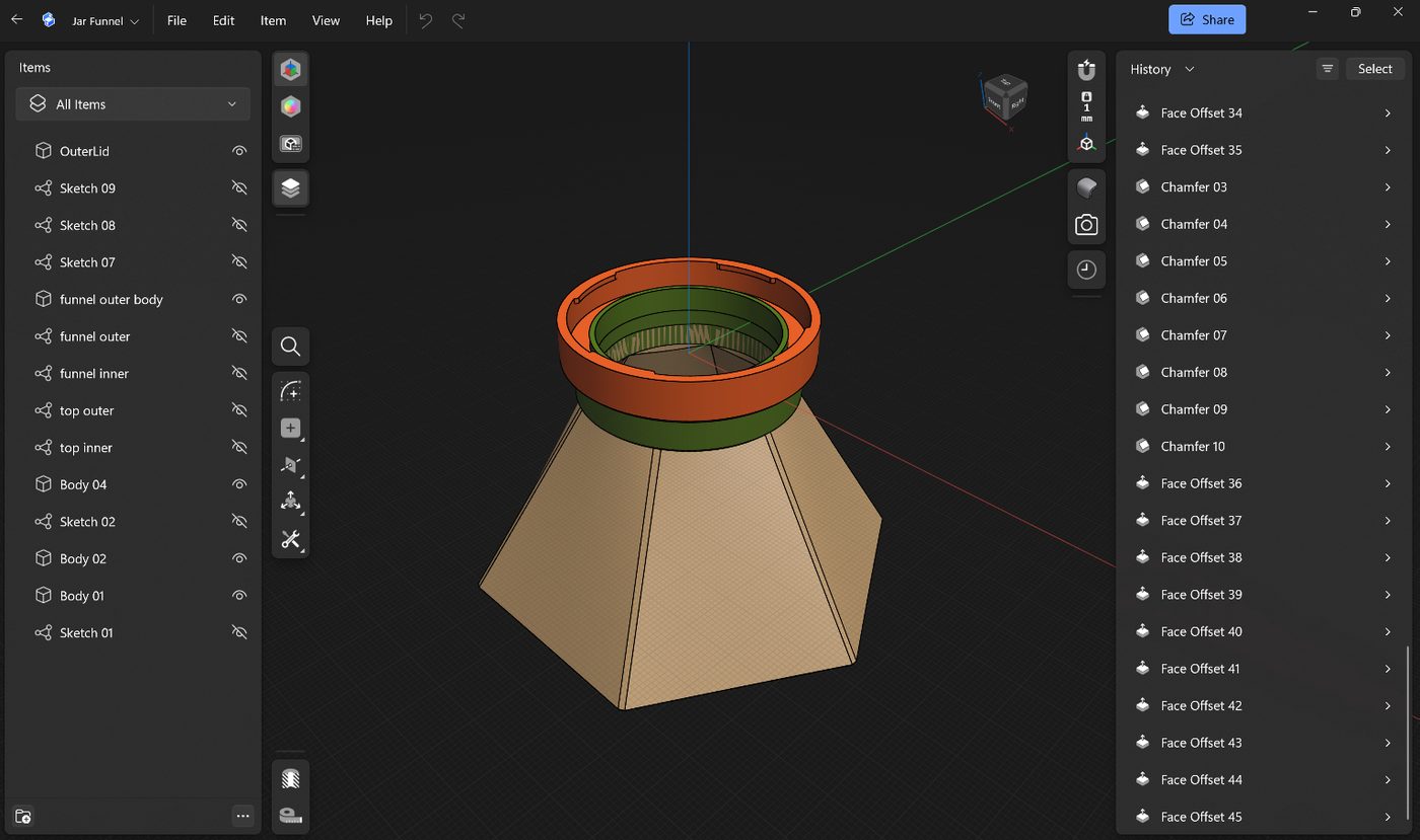 The funnel modelled in Shapr3D
