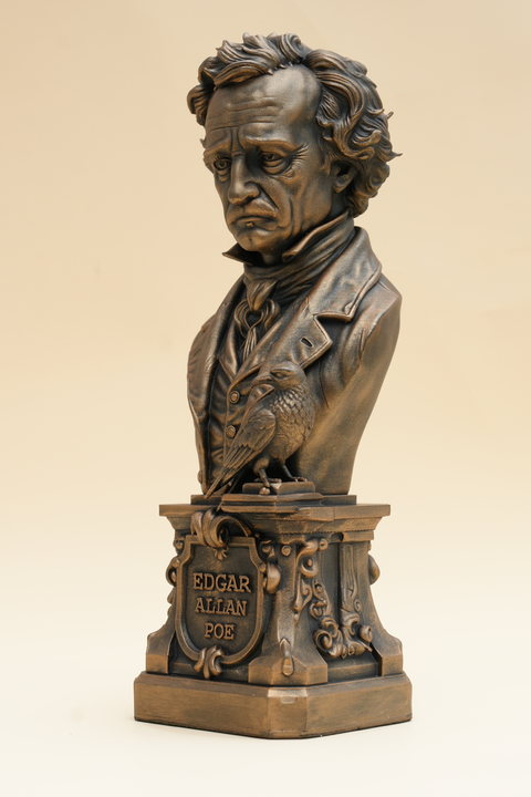 Finished bronze-effect Edgar Allan Poe sculpture by Vantage3DLab