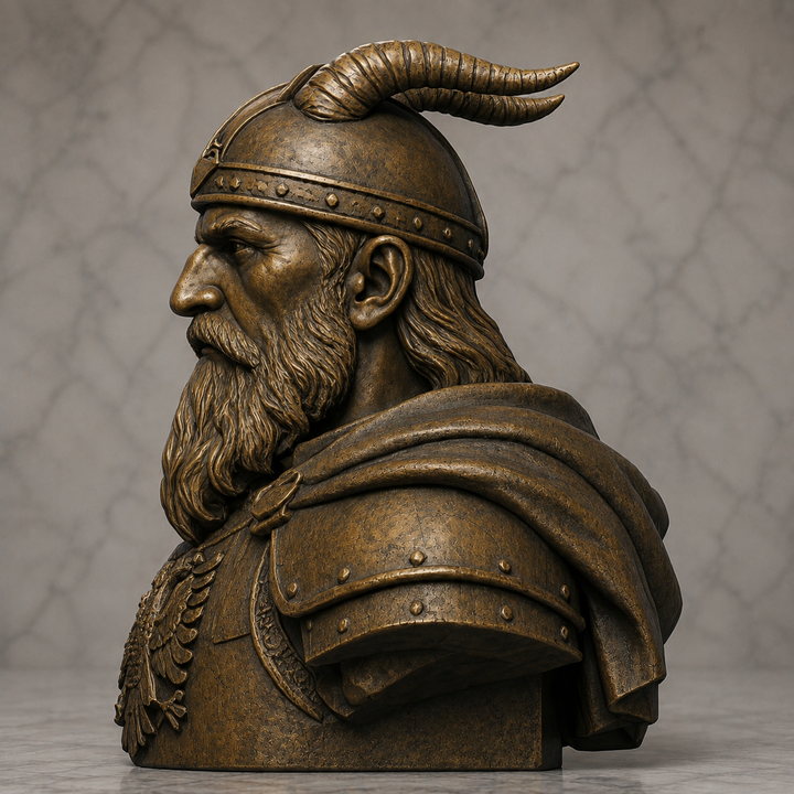 Skanderbeg bronze-effect portrait sculpture